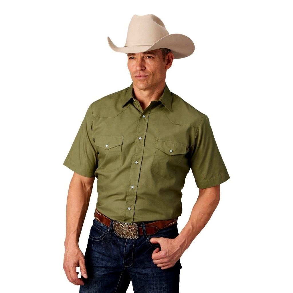 Roper Western Shirt Mens Short Sleeve Solid Snap 01-002-0025-0451 GR Image 1