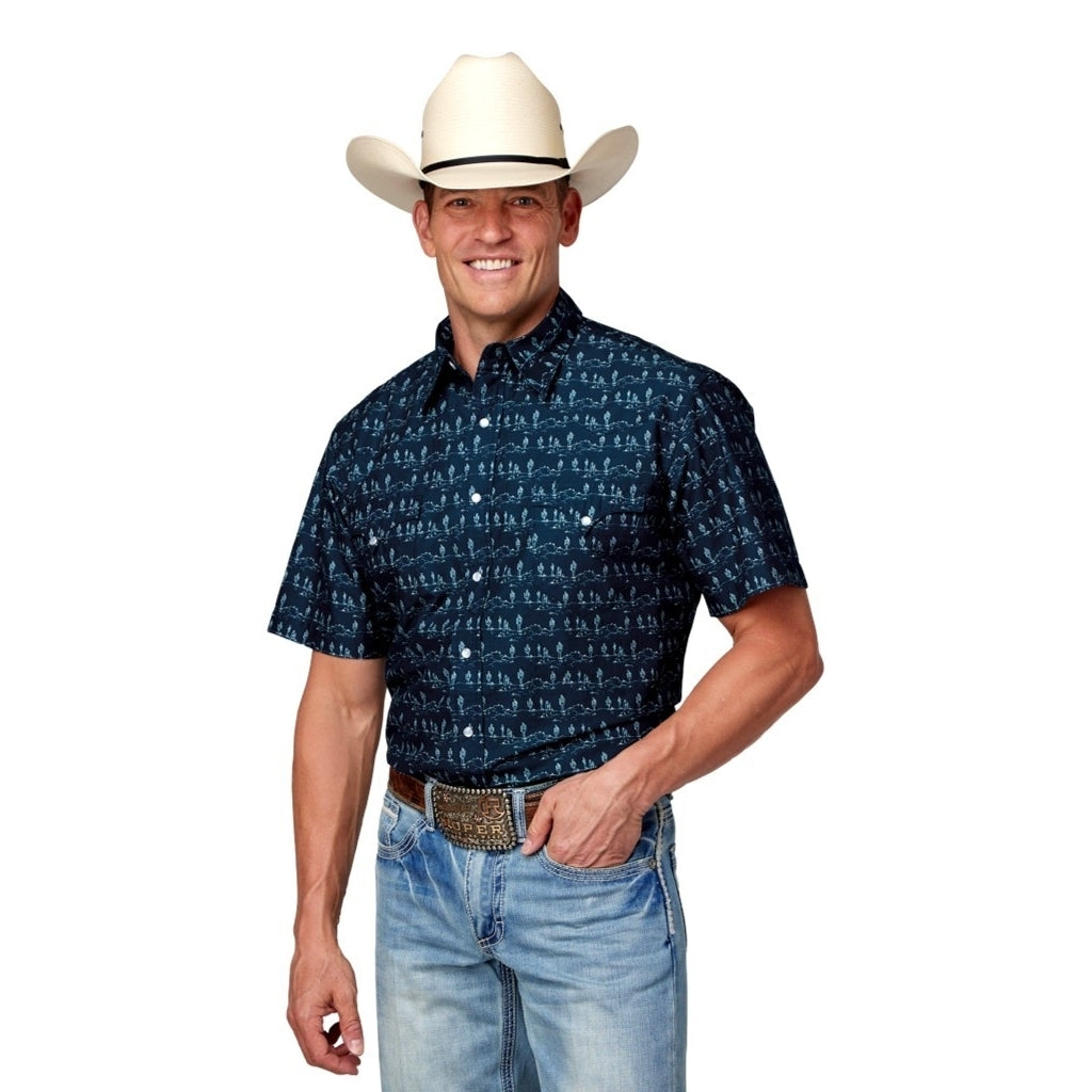 Roper Western Shirt Mens Short Sleeve Snap Print 03-002-0064-0469 BU Image 1