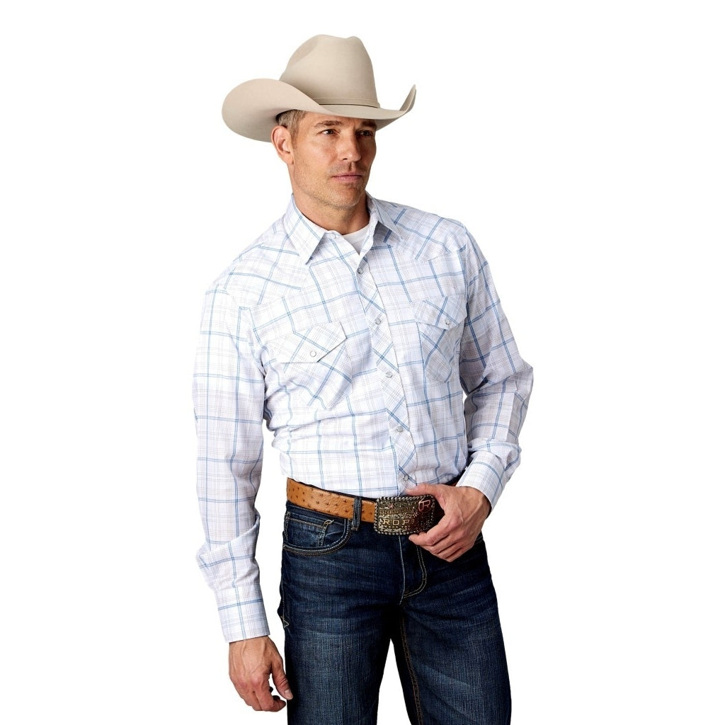 Roper Western Shirt Mens Long Sleeve Plaid Snap 01-001-0101-4058 WH Image 1