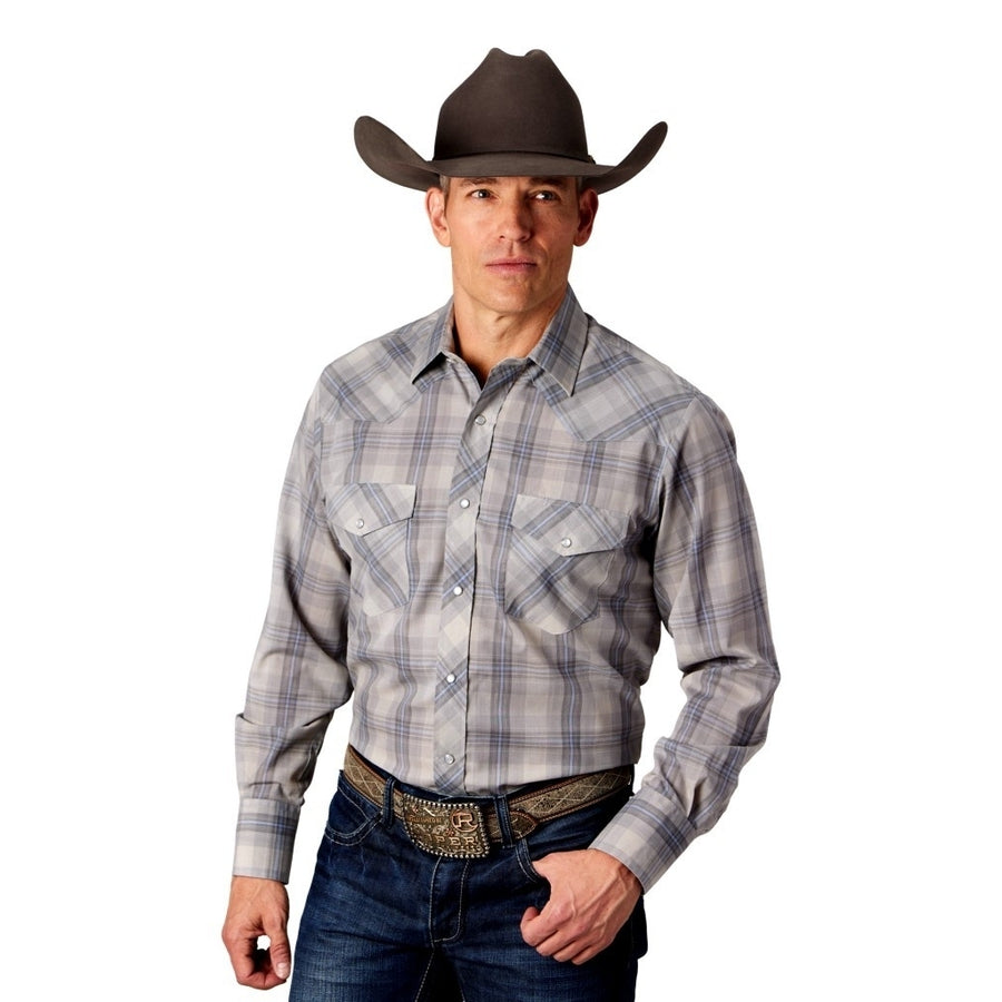 Roper Western Shirt Mens Long Sleeve Plaid Snap 01-001-0101-4059 GY Image 1