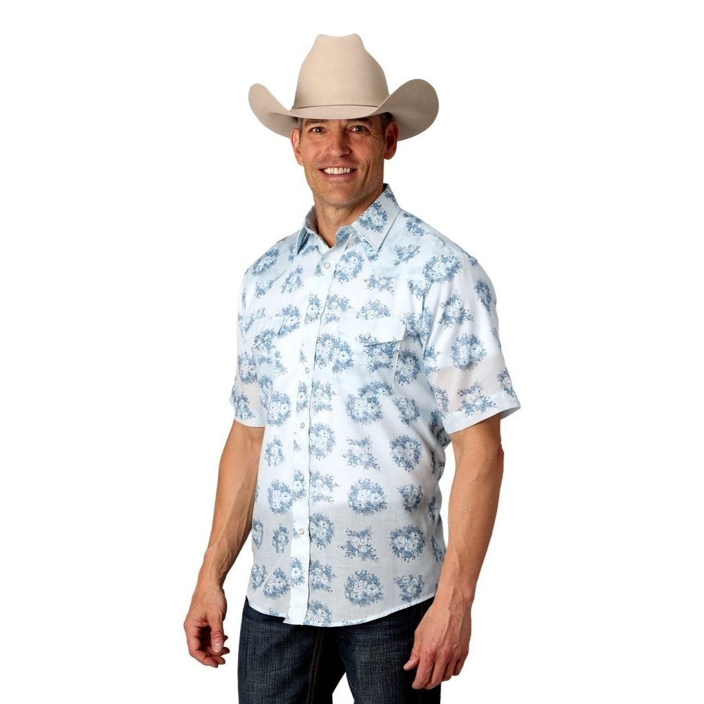 Roper Western Shirt Mens Short Sleeve Print Snap 01-002-0019-4064 BU Image 1