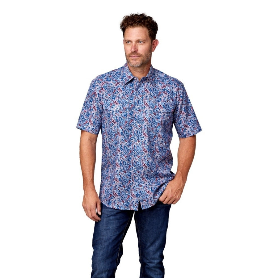 Roper Western Shirt Mens S/S Paisley Snap Blue 03-002-0225-4035 BU Image 1