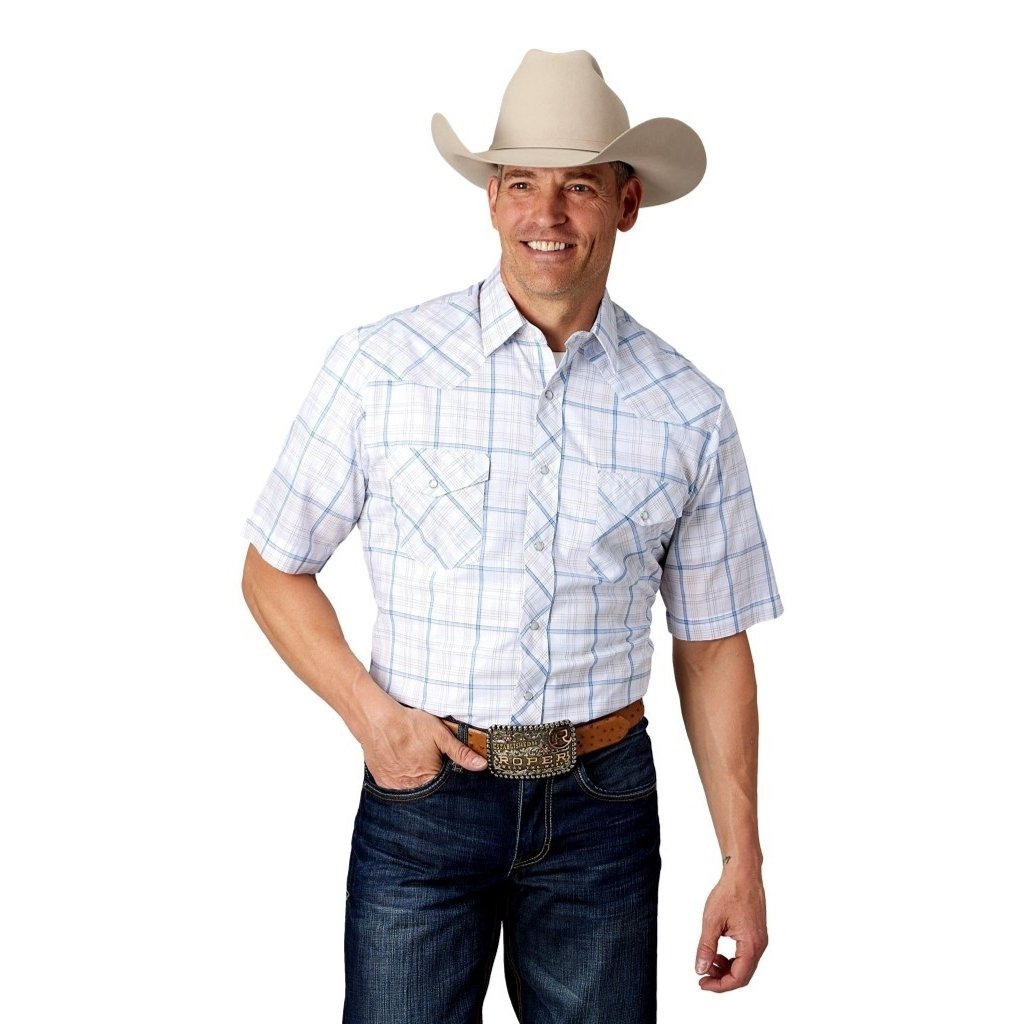 Roper Western Shirt Mens Short Sleeve Plaid Snap 01-002-0101-4058 WH Image 1