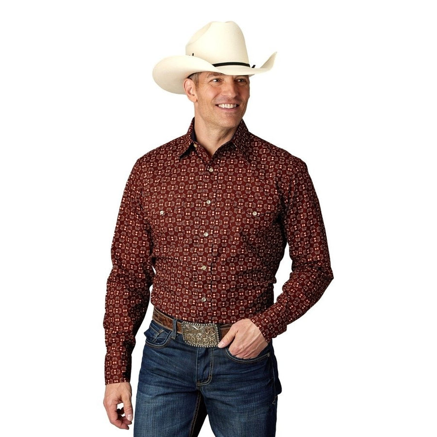 Roper Western Shirt Mens L/S Pattern Cotton Red 03-001-0064-0468 RE Image 1