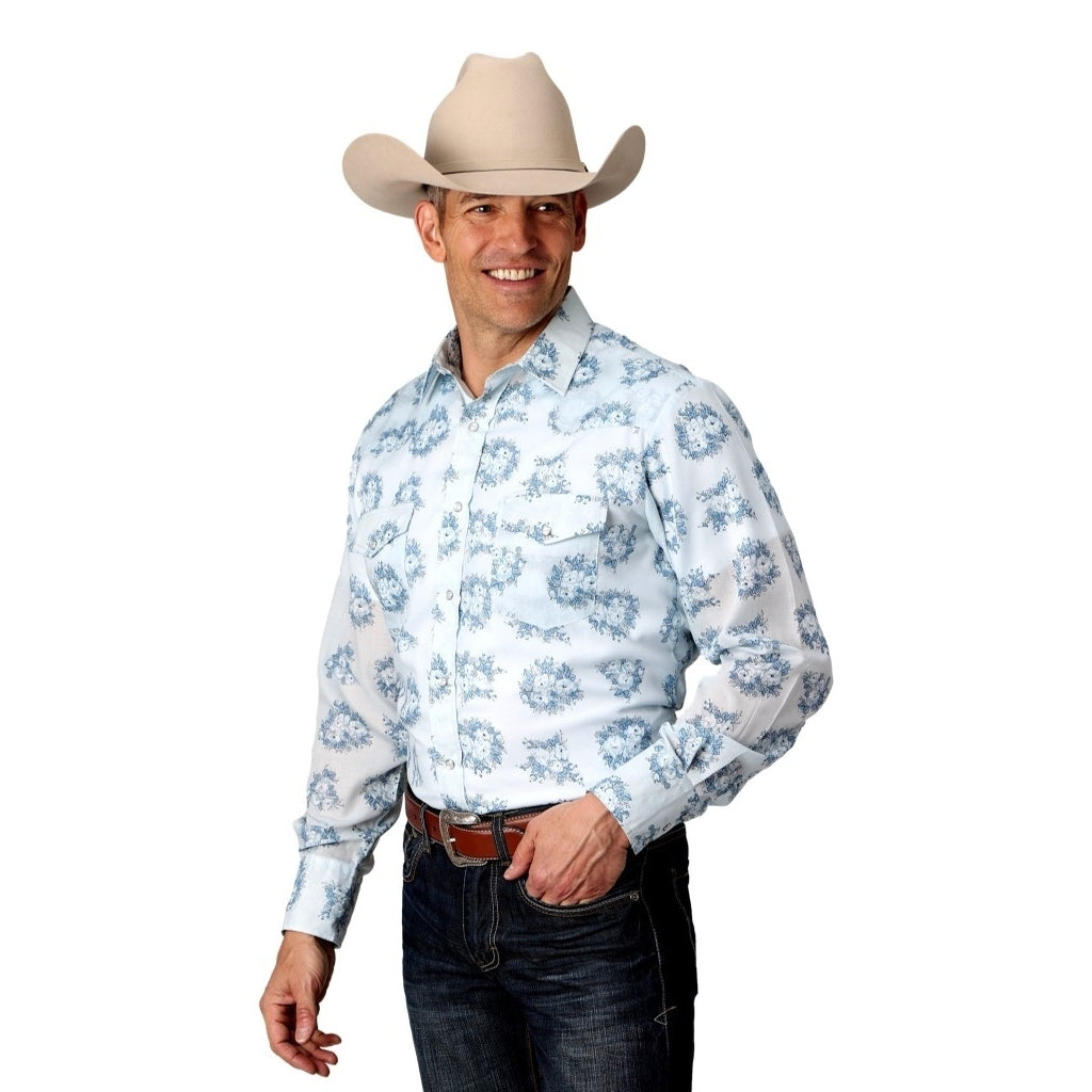 Roper Western Shirt Mens Long Sleeve Print Snap 01-001-0019-4064 BU Image 1