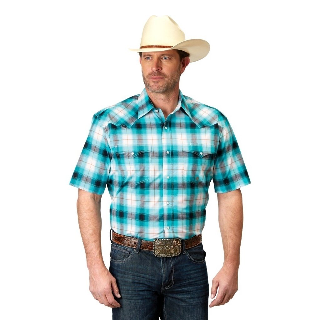 Roper Western Shirt Mens Plaid S/S Snap Turquoise 03-002-0278-2111 BU Image 1