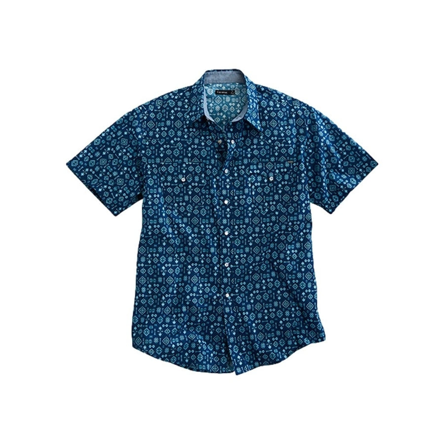 Tin Haul Western Shirt Mens S/S Tiki Print Blue 10-002-0064-0218 BU Image 1