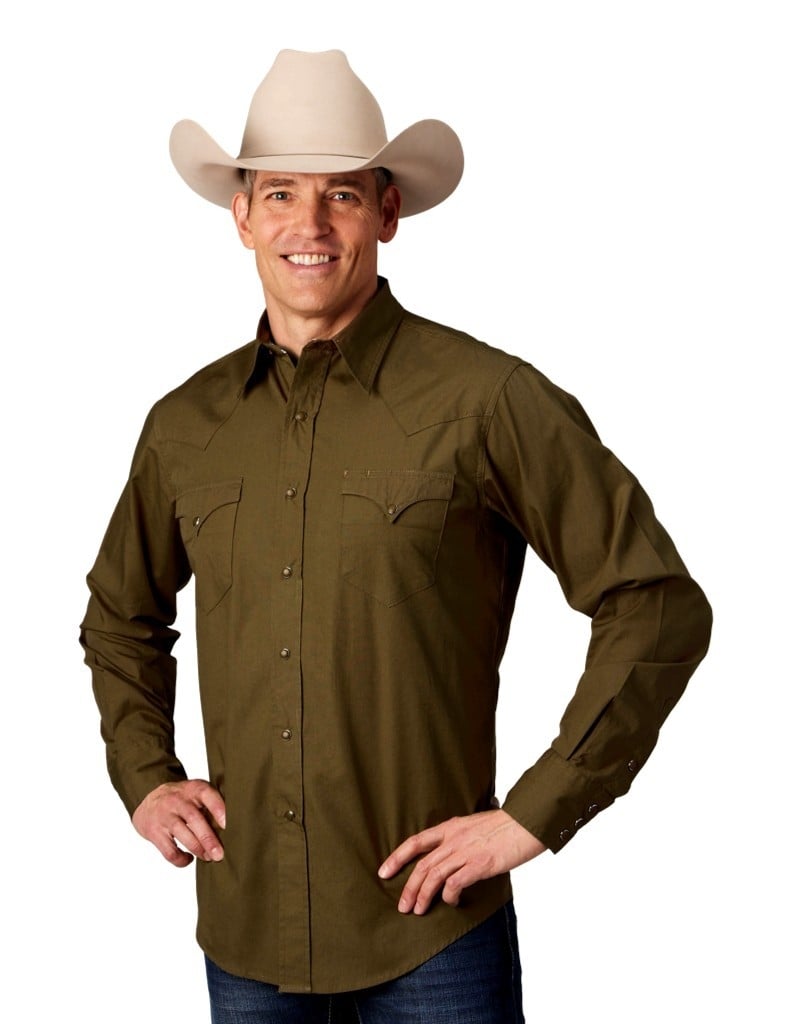 Roper Western Shirt Mens L/S Cotton Solid Brown 03-001-0060-0474 BR Image 1