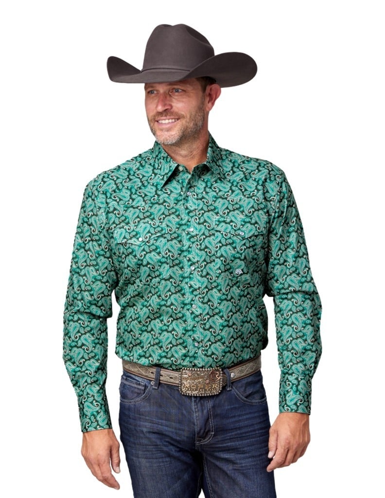 Roper Western Shirt Mens L/S Paisley Snap Green 03-001-0225-4029 GR Image 1