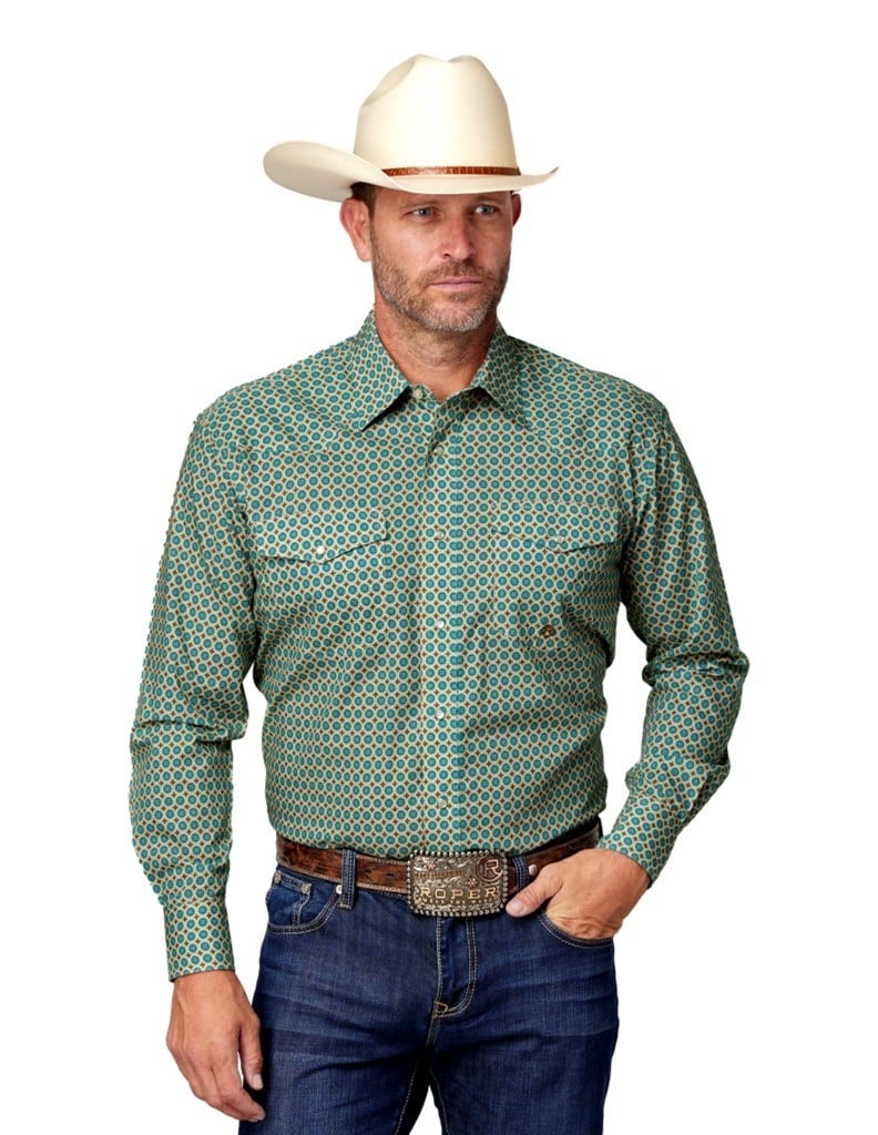 Roper Western Shirt Mens L/S Foulard Turquoise 03-001-0225-4032 BU Image 1