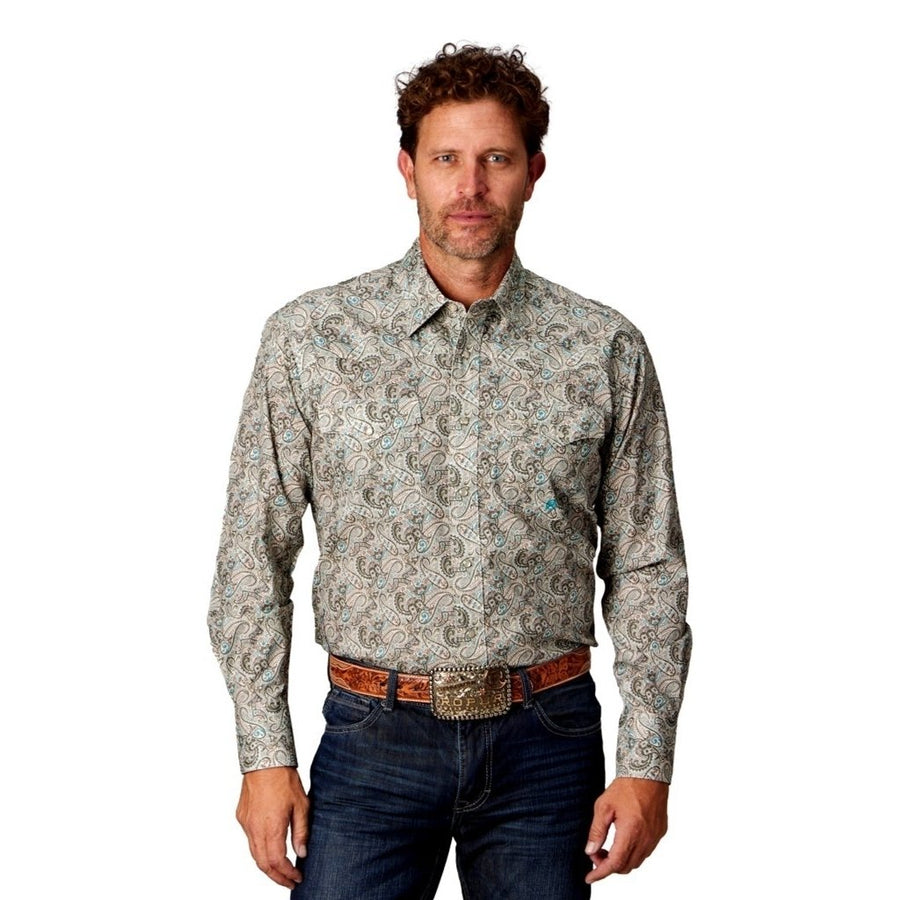 Roper Western Shirt Mens Paisley L/S Snap Khaki 03-001-0225-4033 BR Image 1