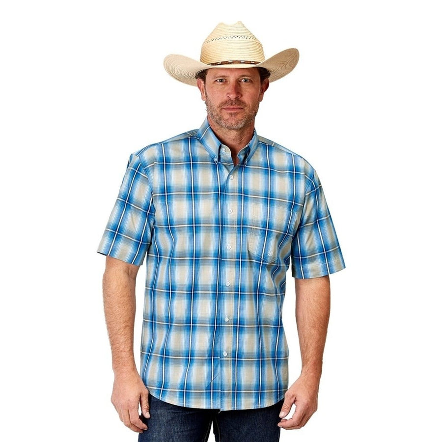 Roper Western Shirt Mens S/S Plaid Ombre Blue 03-002-0379-2098 BU Image 1