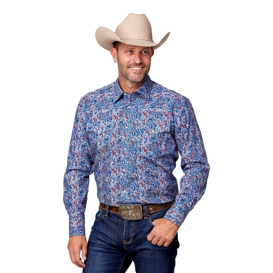 Roper Western Shirt Mens Snap L/S Paisley Blue 03-001-0225-4035 BU Image 1