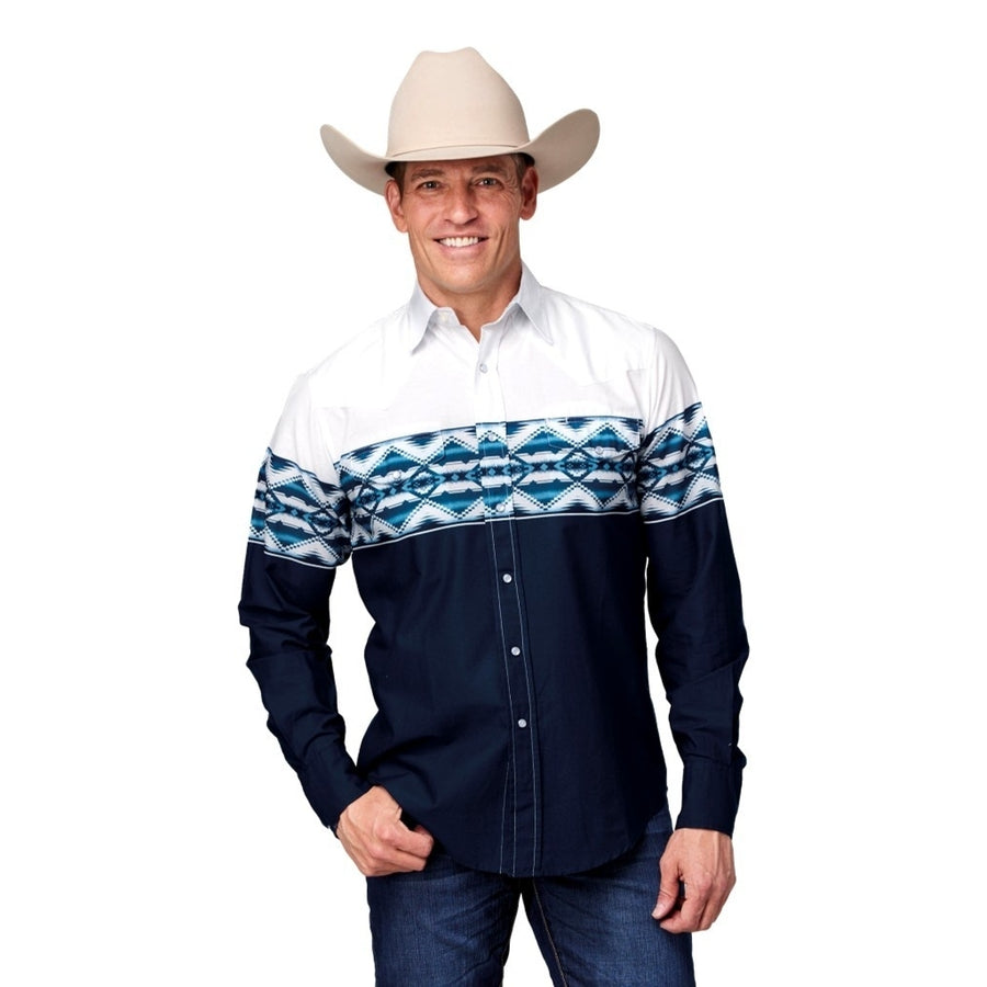 Roper Western Shirt Mens L/S Vintage Aztec Blue 03-001-0431-0410 BU Image 1