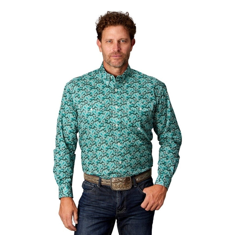 Roper Western Shirt Mens L/S Paisley Button Green 03-001-0325-4029 GR Image 1