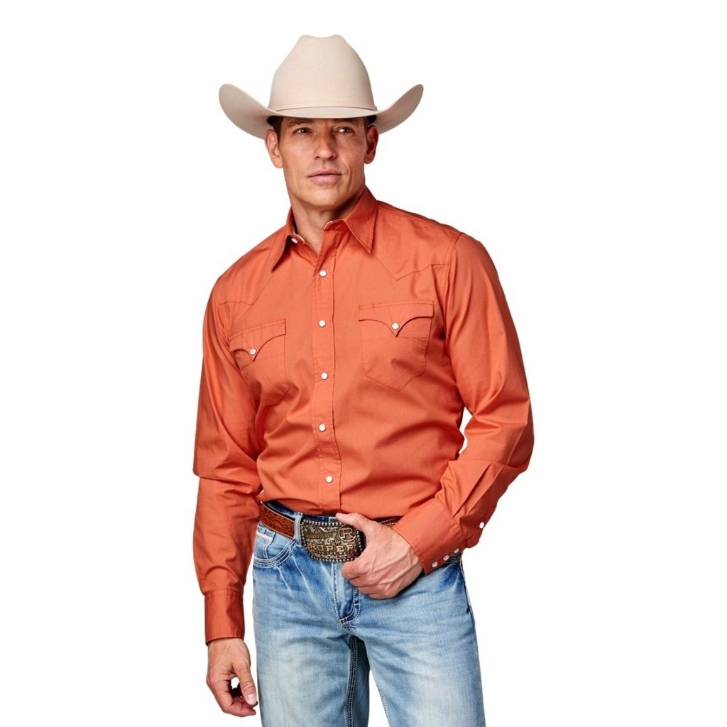 Roper Western Shirt Mens L/S Solid Cotton Orange 03-001-0060-0473 OR Image 1