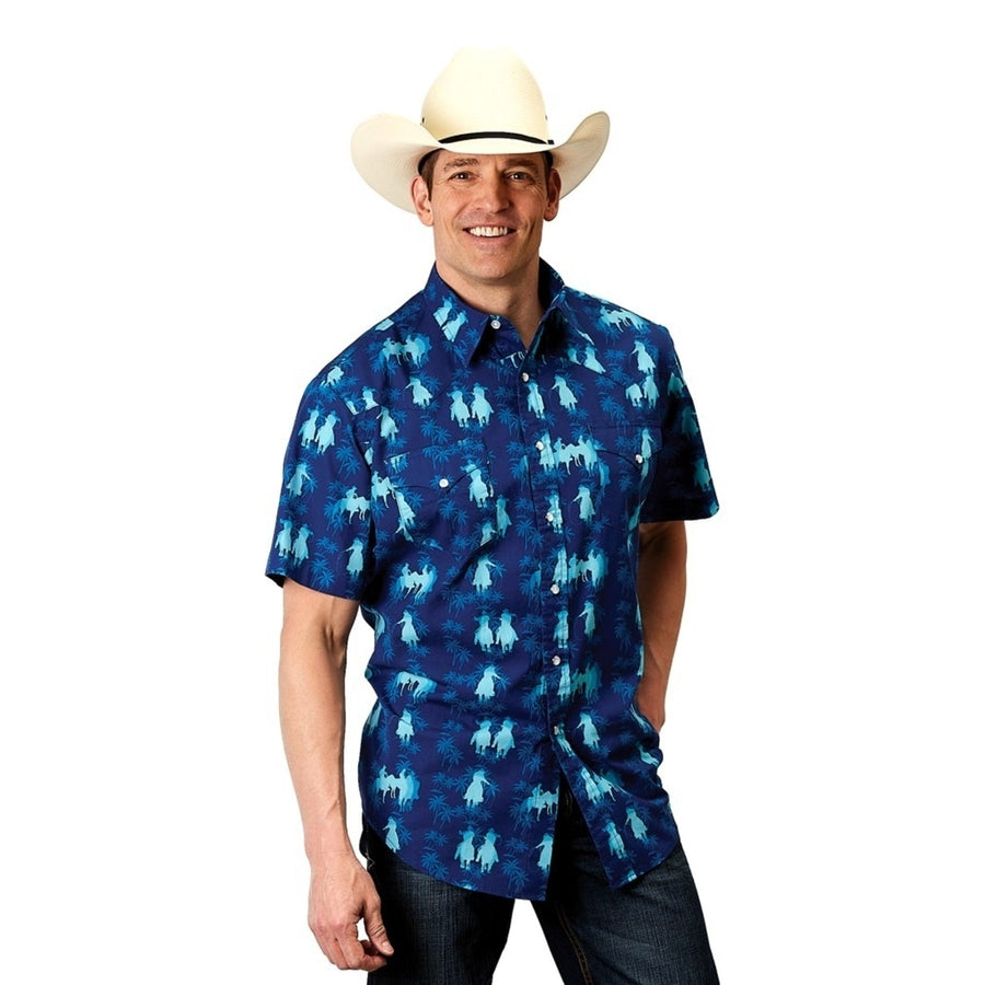 Roper Western Shirt Mens S/S Hawaiian Snap Blue 03-002-0486-0309 BU Image 1