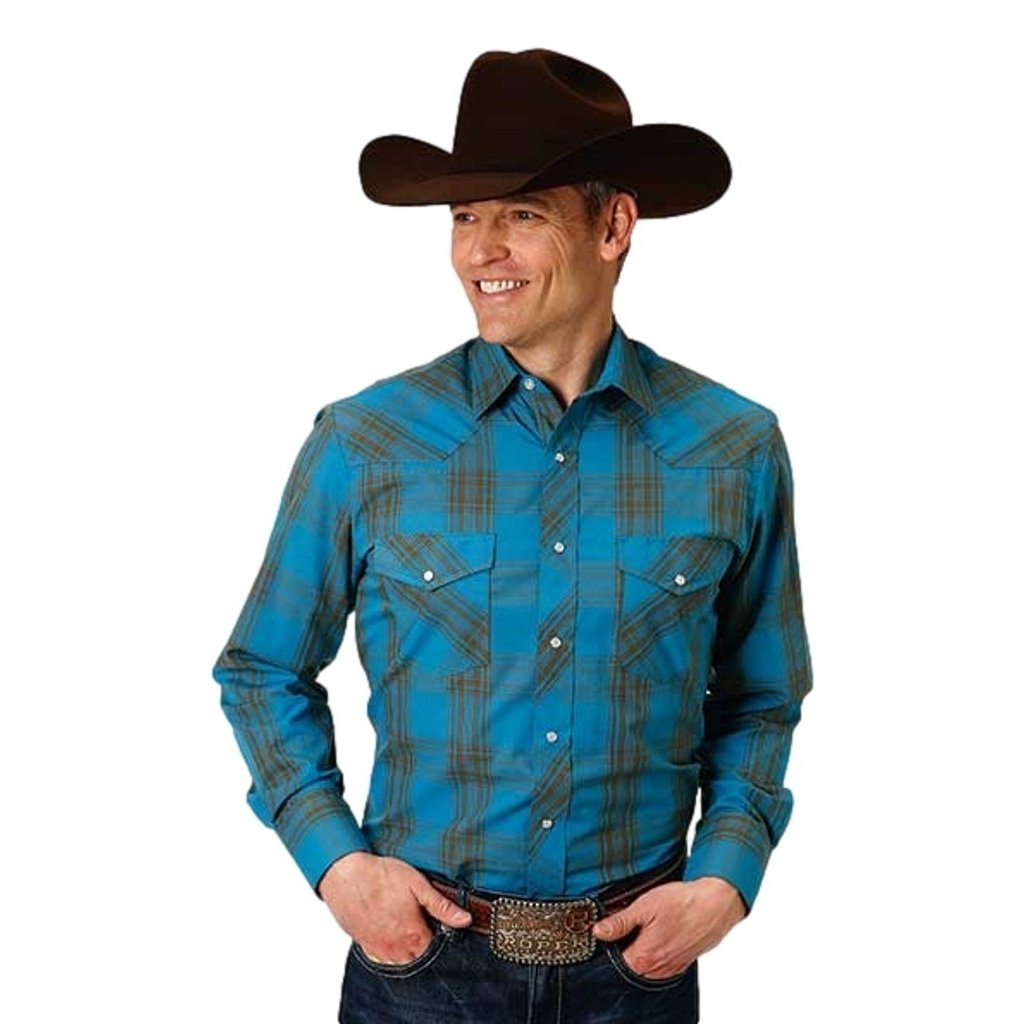 Roper Western Shirt Mens L/S Snap Plaid Blue 01-001-0101-6025 BU Image 1