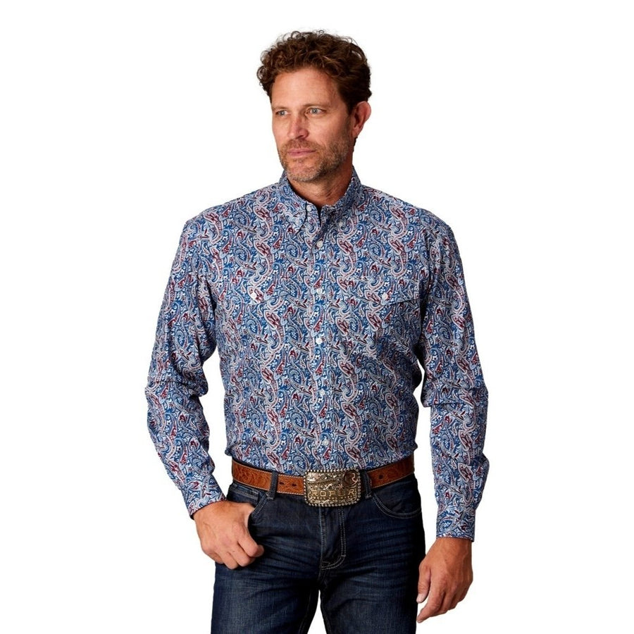 Roper Western Shirt Mens L/S Paisley Cotton Blue 03-001-0325-4035 BU Image 1