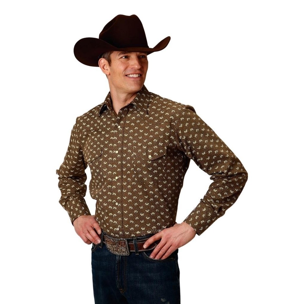 Roper Western Shirt Mens Long Sleeve Snap Brown 01-001-0019-0624 BR Image 1