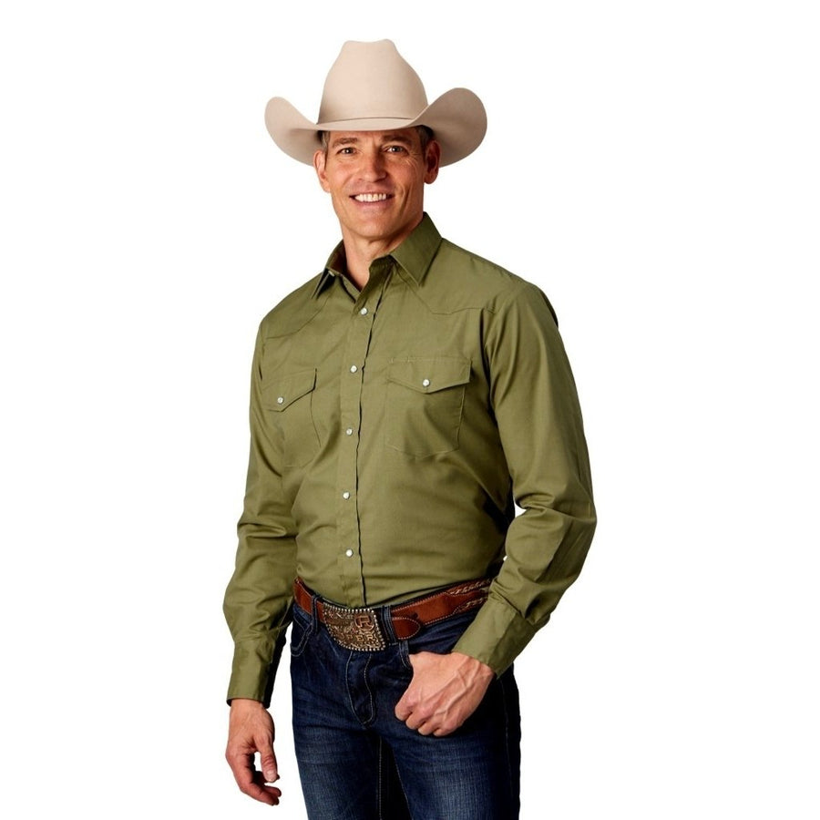 Roper Western Shirt Mens Long Sleeve Solid Snap 01-001-0025-0451 GR Image 1