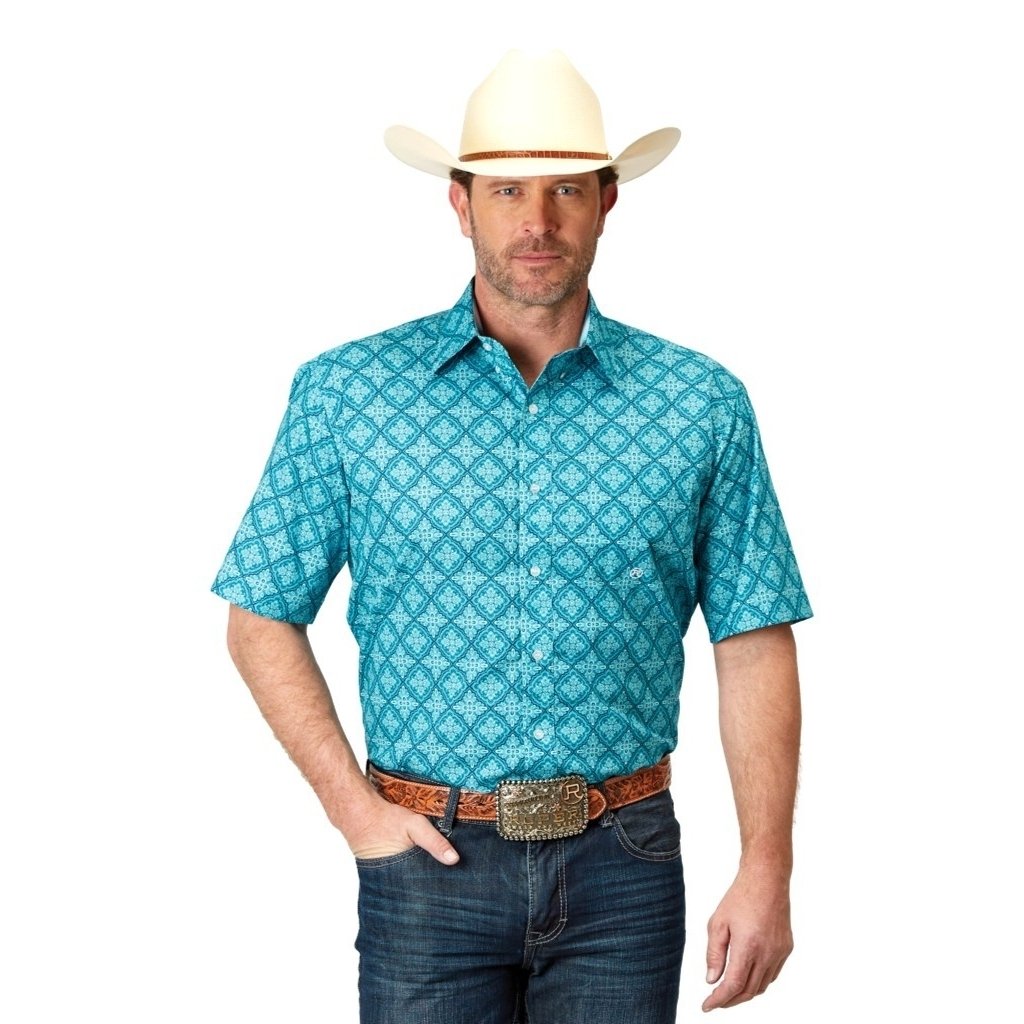 Roper Western Shirt Mens Short Sleeve Medallion 03-002-0326-2029 BU Image 1