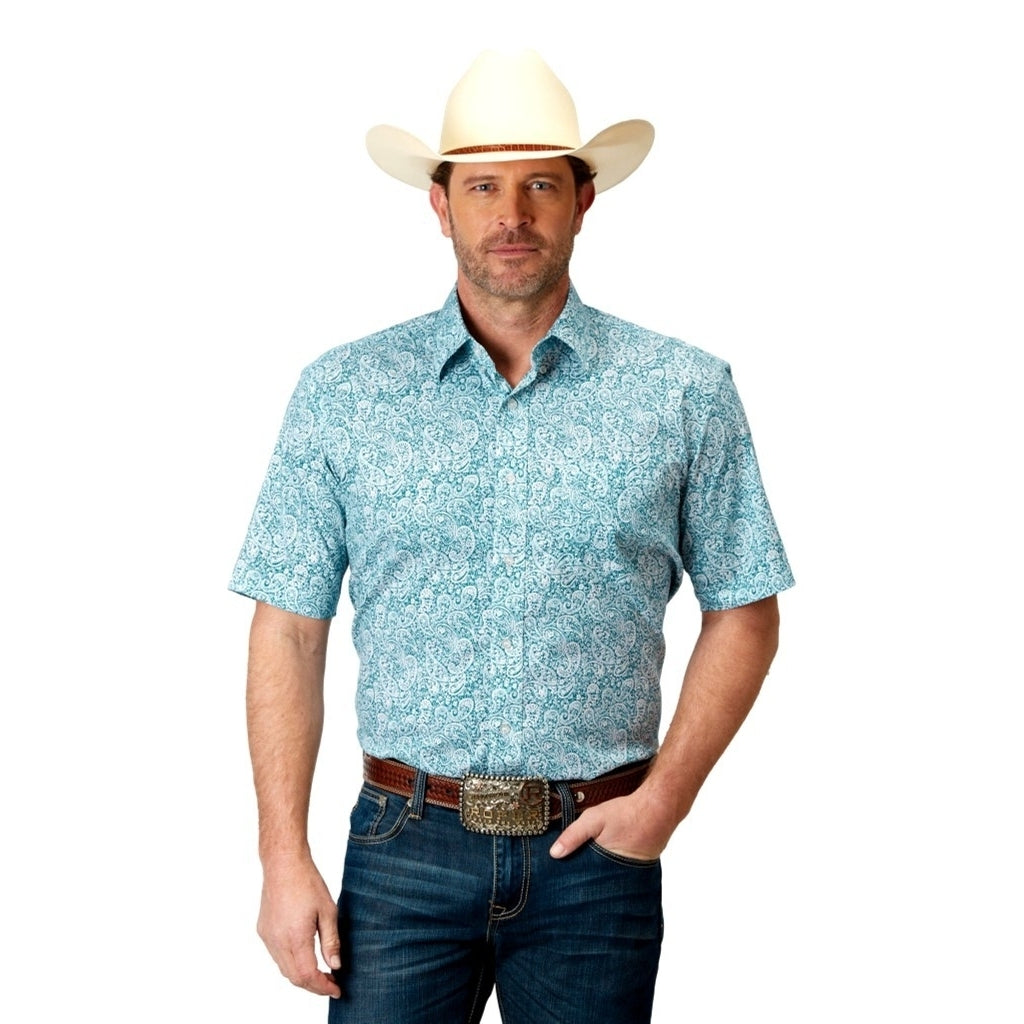 Roper Western Shirt Mens Short Sleeve Teal Paisley 03-002-0326-2108 GR Image 1