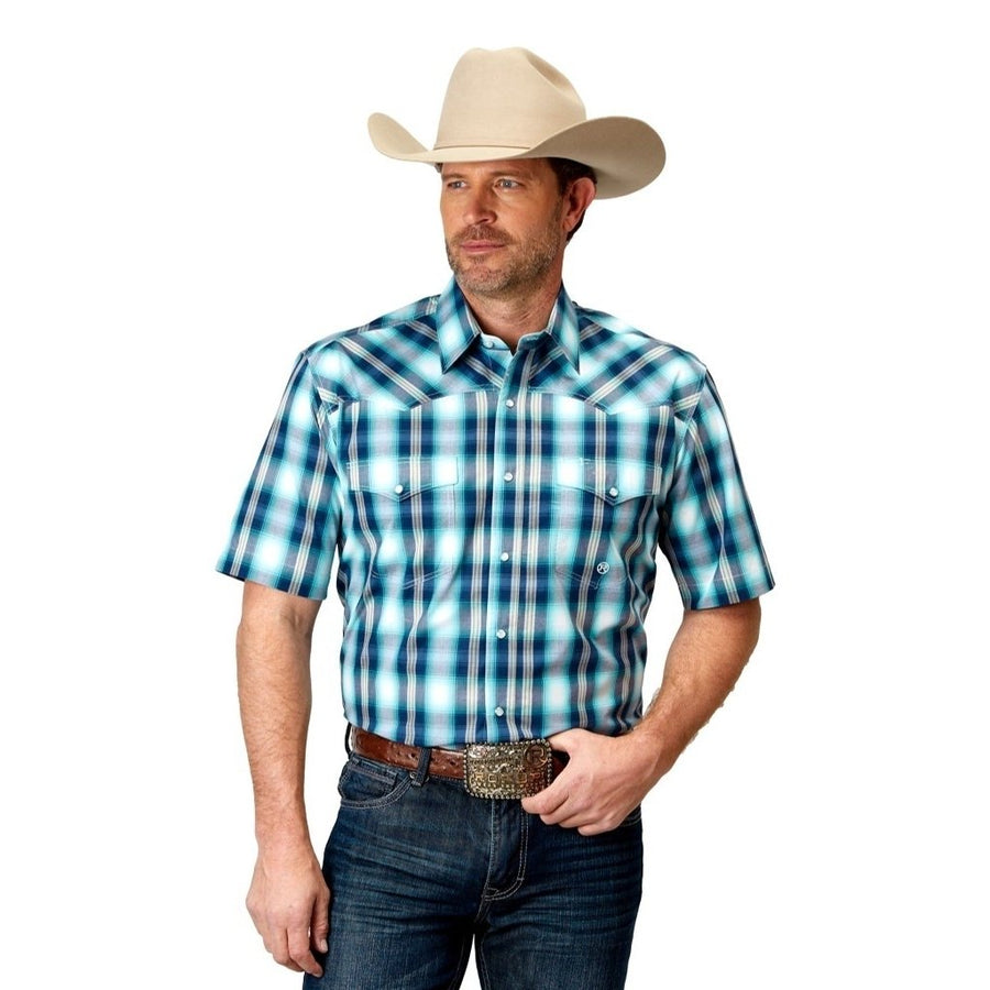 Roper Western Shirt Mens S/S Amarillo Plaid Blue 03-002-0278-2094 BU Image 1