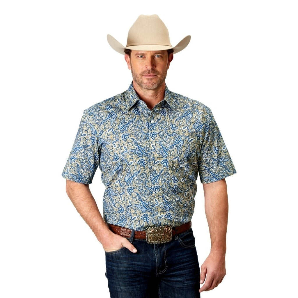 Roper Western Shirt Men Short Sleeve Delft Paisley 03-002-0326-2025 BU Image 1