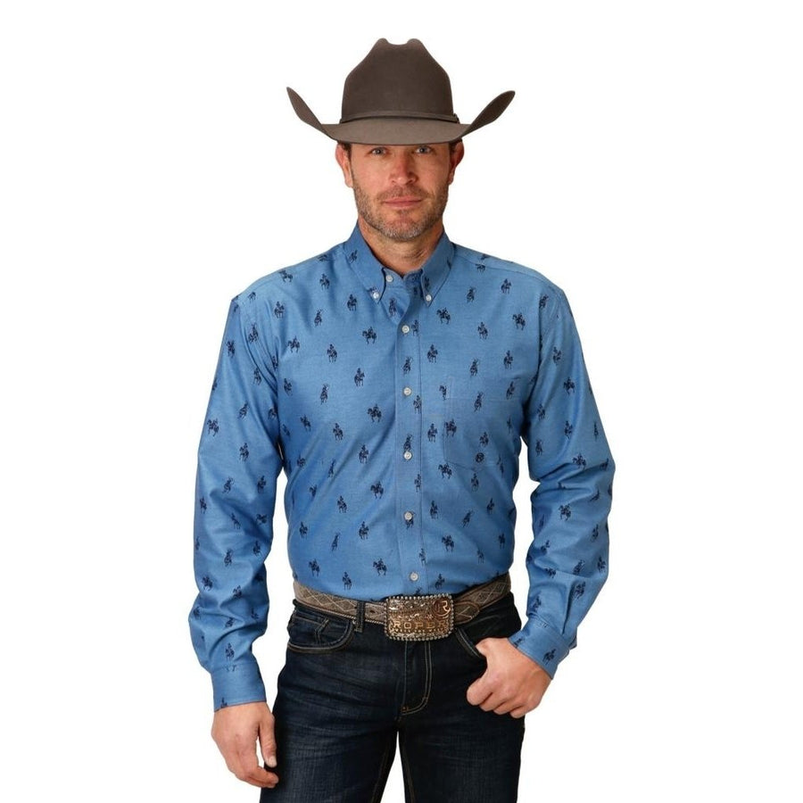 Roper Western Shirt Mens Long Sleeve Amarillo Blue 03-001-0326-0794 BU Image 1