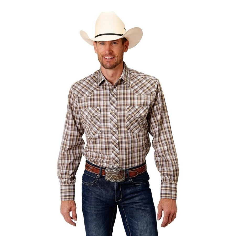 Roper Western Shirt Mens L/S Plaid Brown White 01-001-0101-4045 BR Image 1