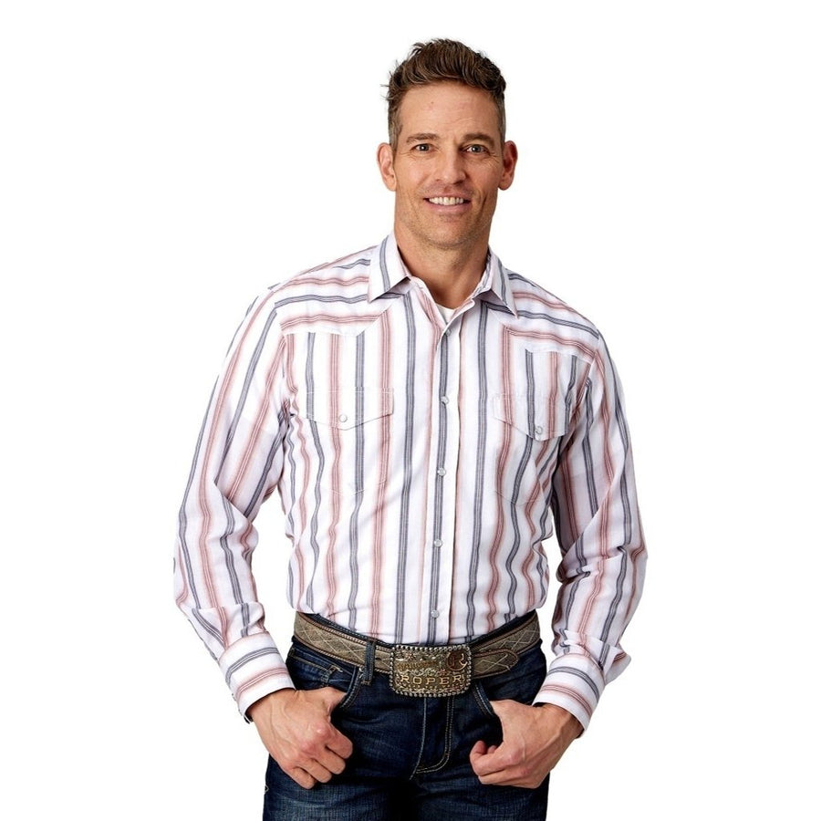 Roper Western Shirt Mens Long Sleeve Stripe Snap 01-001-0044-0435 WH Image 1