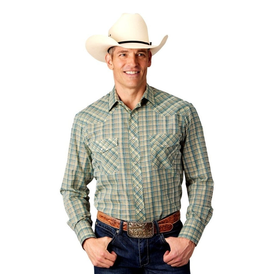 Roper Western Shirt Mens Long Sleeve Plaid Snap 01-001-0101-4062 WH Image 1