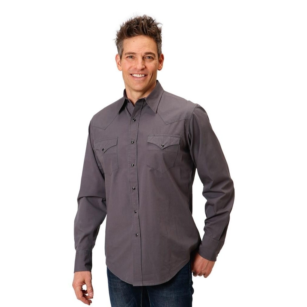 Roper Western Shirt Mens Long Sleeve Solid Gray 03-001-0060-0752 GY Image 1