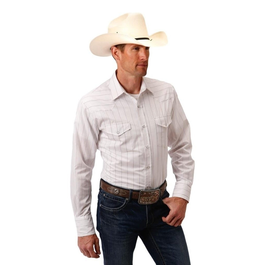 Roper Western Shirt Mens L/S Stripe Snap White 01-001-0144-0443 WH Image 1