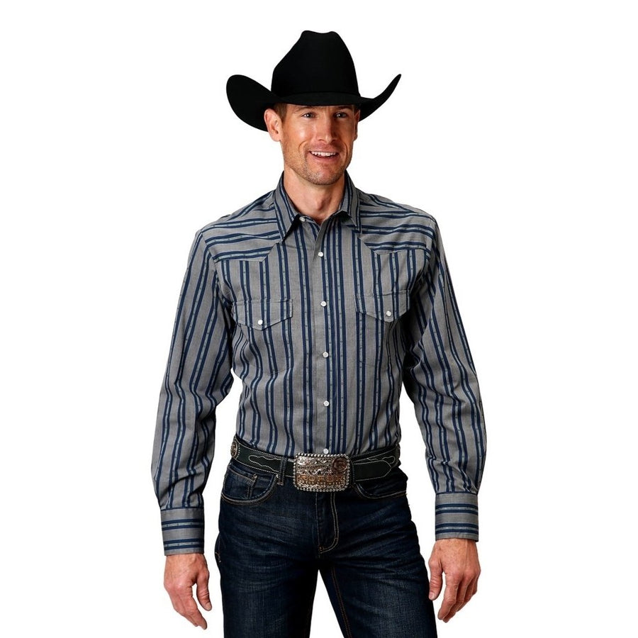 Roper Western Shirt Mens L/S Stripe Snap Blue 01-001-0044-0675 BU Image 1