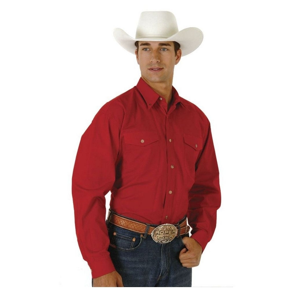 Roper Western Shirt Mens L/S Button Solid Tall Red 03-001-0665-0022 RE Image 1