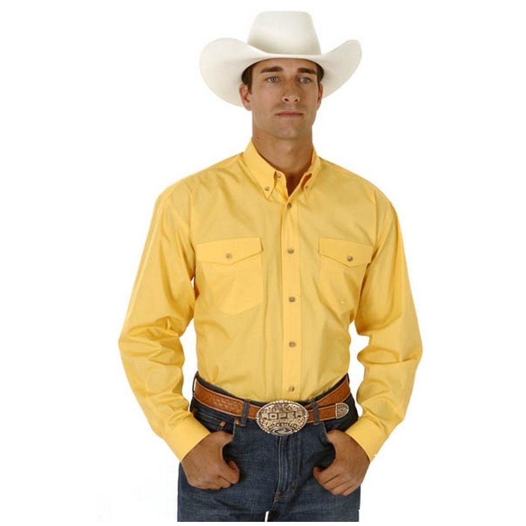 Roper Western Shirt Mens L/S Button Tall Yellow 03-001-0665-0030 YE Image 1