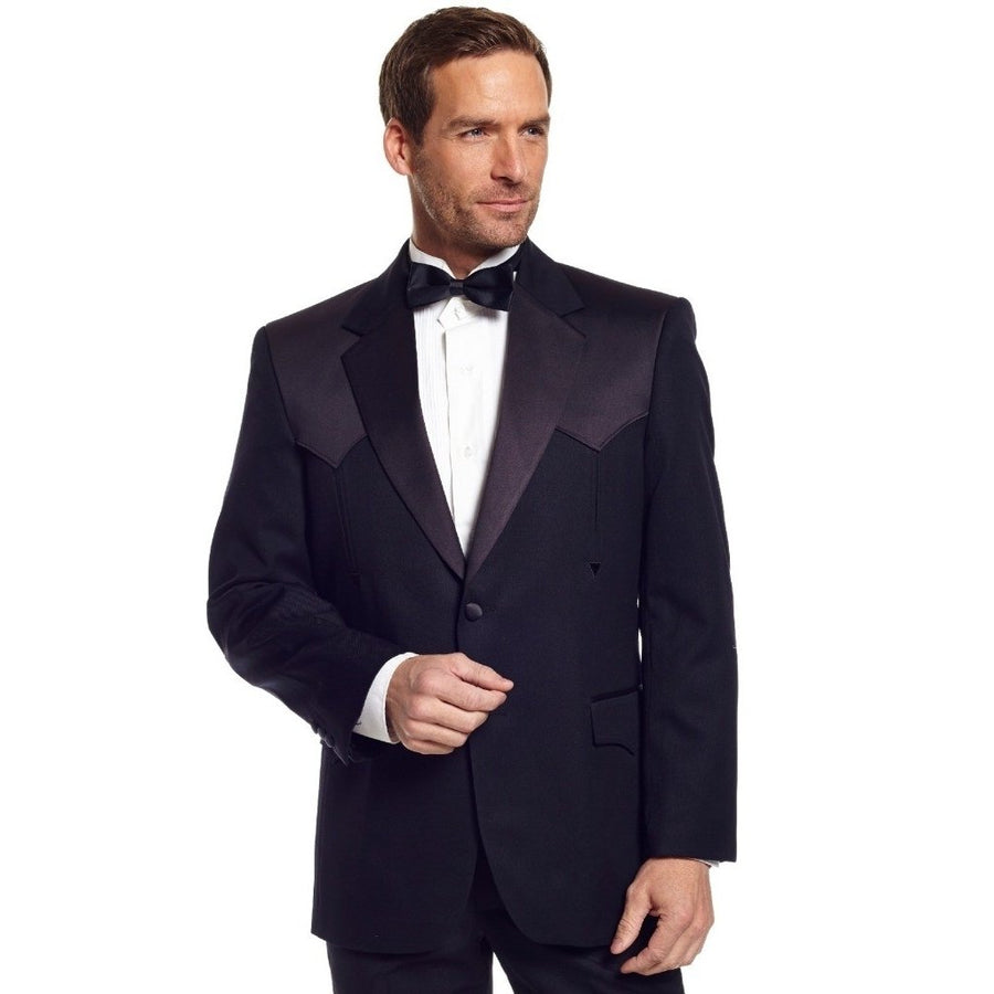 Circle S Western Sport Coat Mens Traditional Tuxedo Satin Black CT0129 Image 1