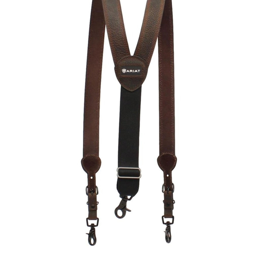 Ariat Western Suspenders Mens Leather Clips Logo Dark Brown A850000234 Image 1