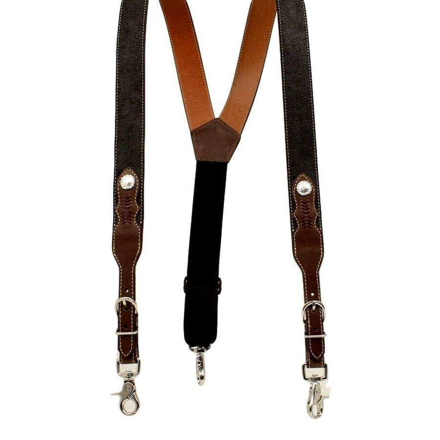 Nocona Western Suspenders Men Round Concho Clips XL Black Tan N8513667 Image 1