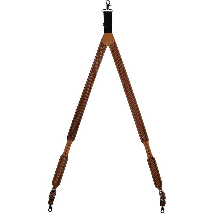 3D Western Suspenders Mens Galluse Tooled Leather Lacing Natural DS503 Image 1