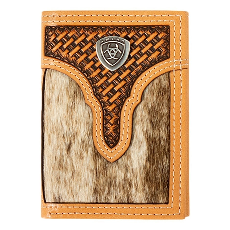 Ariat Western Wallet Mens Trifold Calf Hair Basket Natural A3561748 Image 1