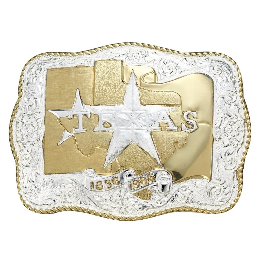 Crumrine Western Belt Buckle Texas Scalloped Silver Bronze C00491 Image 1