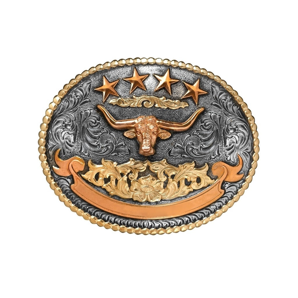 Crumrine Western Belt Buckle Oval Longhorn Silver Gold Copper C10101 Image 1