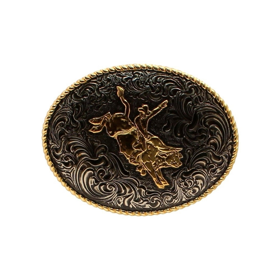 Crumrine Western Belt Buckle Bull Rider Oval Antiqued Bronze C02105 Image 1