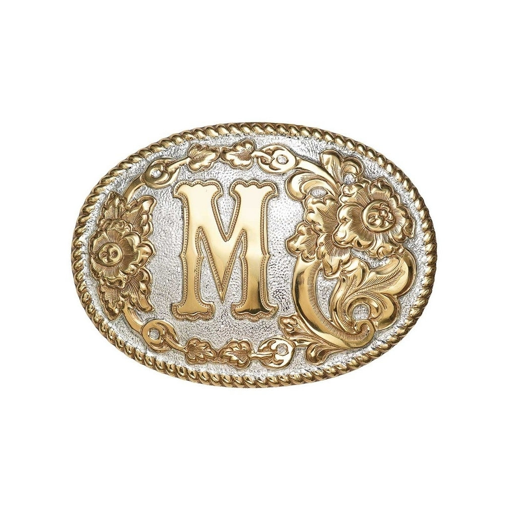 Crumrine Western Belt Buckle Floral Oval Initial Gold Silver C339 Image 1