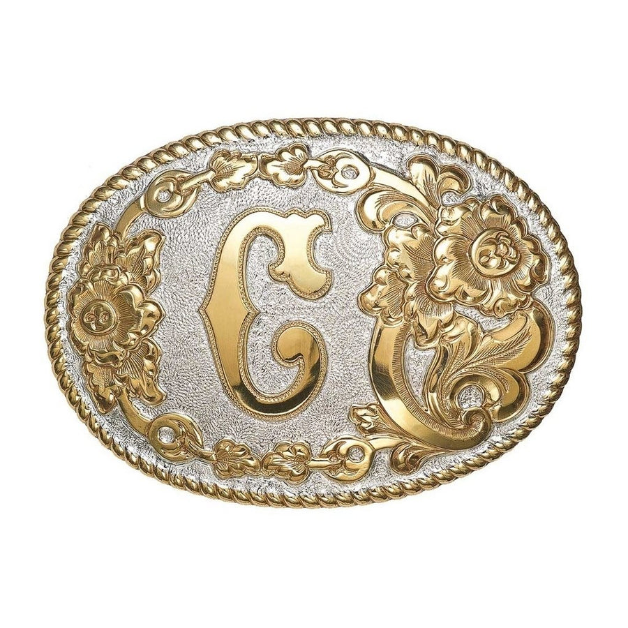 Crumrine Western Belt Buckle Floral Oval Initial Gold Silver C339 Image 1