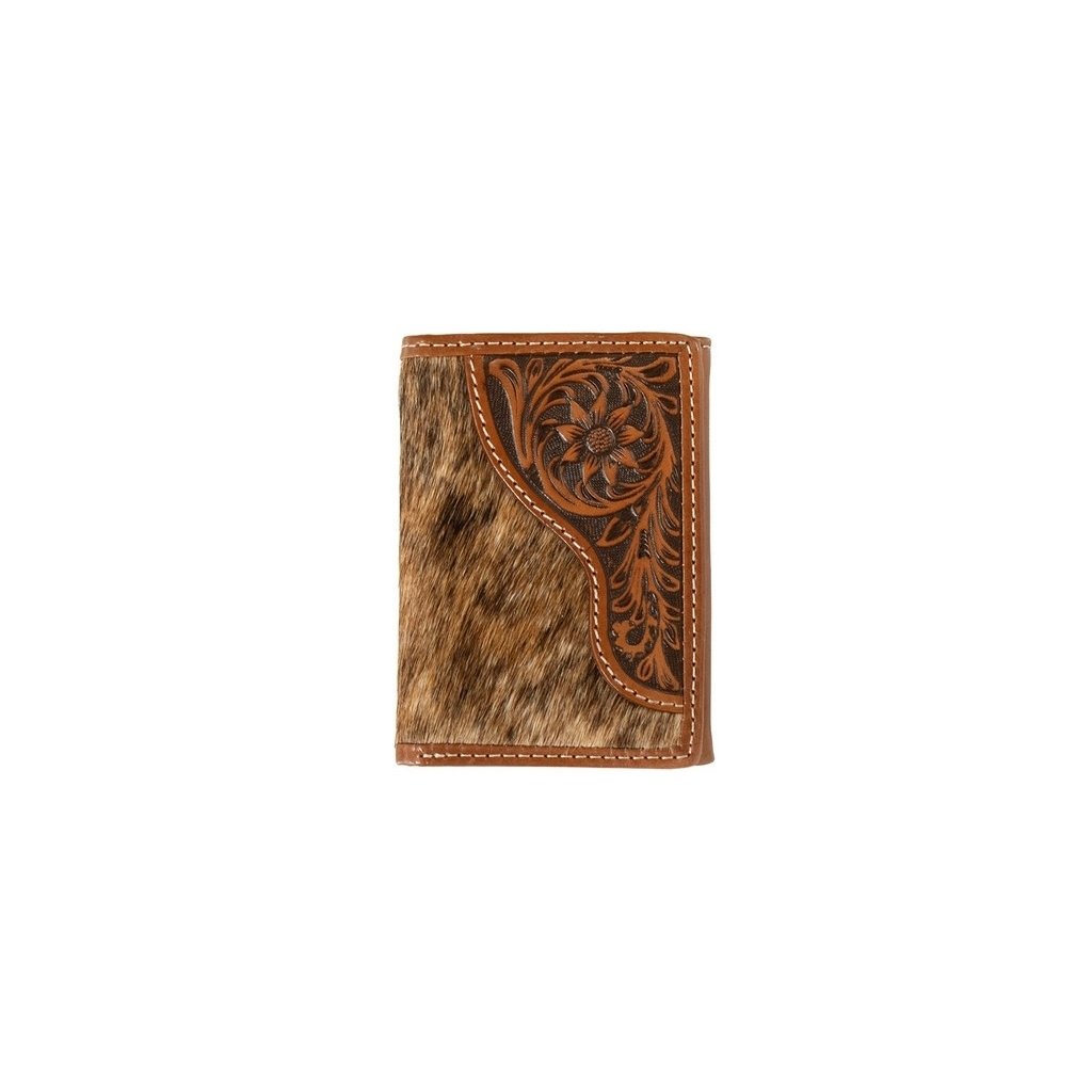 Nocona Western Wallet Mens Trifold Calf Hair Tooled Brown N500045602 Image 1