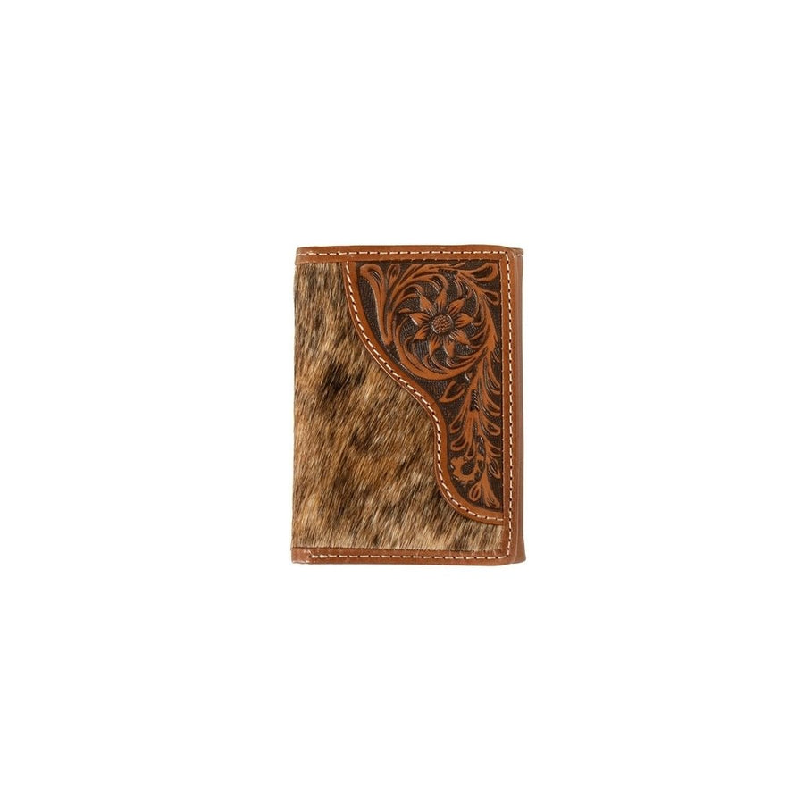 Nocona Western Wallet Mens Trifold Calf Hair Tooled Brown N500045602 Image 1